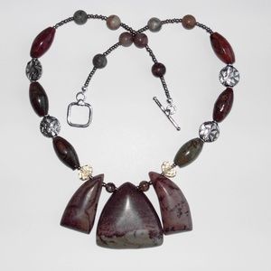 Natural jasper silver plated 17.5" necklace (#268)